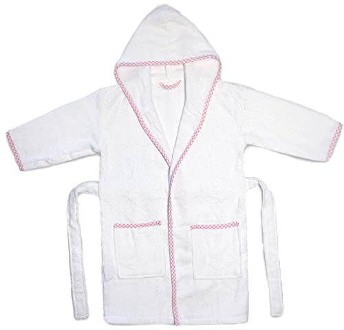 MAURA Prince George Style Kids Bathrobe. Luxury Kids Hooded Bathrobe White and Blue Checkered Binding For Toddlers