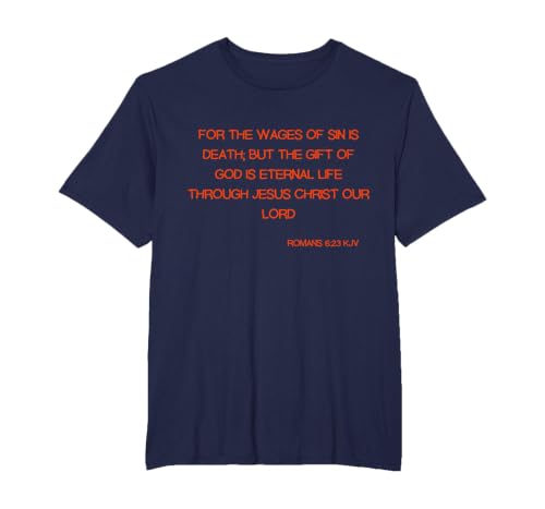 Romans 6:23 KJV Bible Scripture Verse T-Shirt, Men's Big and Tall, Navy Blue, 6X Tall