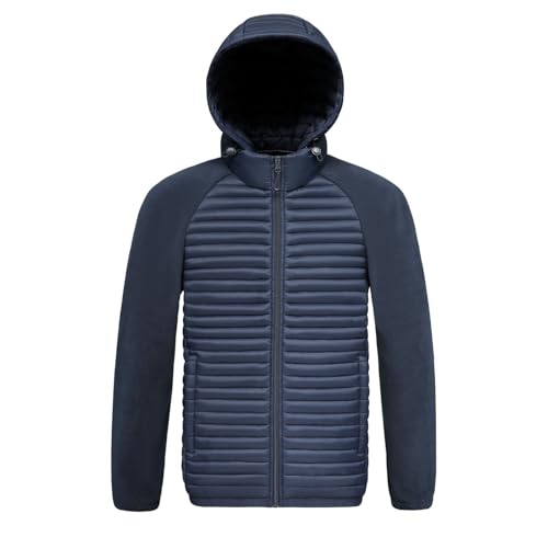 Generisch Chaqueta acolchada térmica ligera con capucha extraíble, abrigo cálido de invierno acolchado para exteriores, estilo informal, resistente al viento, estilo anorak, azul, XXL