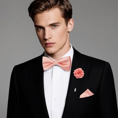 Image of Hi-Tie Bow Ties for Men Pre-Tied Pocket Square with Cufflinks Mens Bowtie Sets for Wedding Formal Party