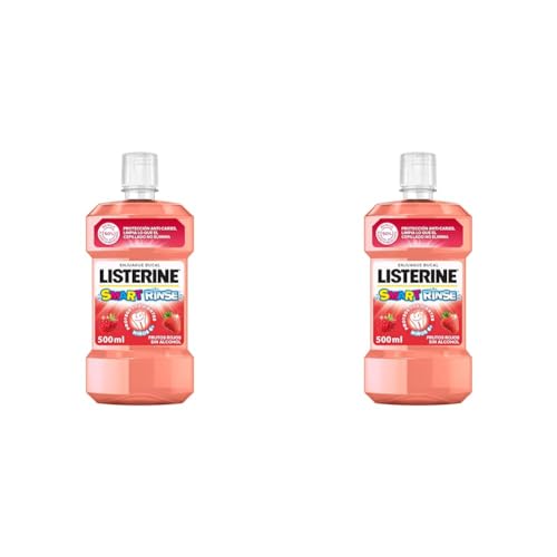 Listerine Enjuague Bucal Sin Alcohol para Niños, Smart Rinse, Sabor Frutos Rojos, Protección Anti Caries, Con Flúor, 500 ml (Paquete de 2)