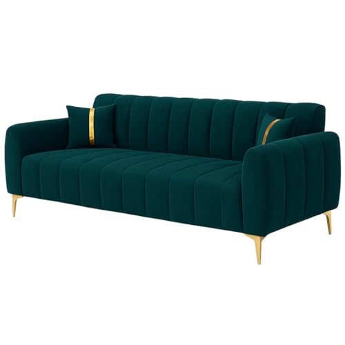 Image of Furny Harmon 5 Seater Fabric 3+2 Sofa Set (Greenish Teal) | Soft Velvet Fabric | Modern Design | Comfortable Seating | Living Room Furniture
