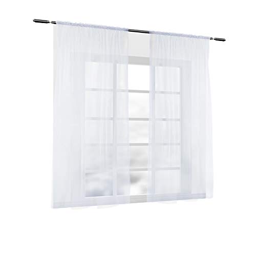 Laneetal Cortinas Inferior Transparente para Barra y riel Moderno(2 Piezas) Evitar Rayos UV para Sala Cuarto Comedor Salon Cocina Habitacin 140x175cm Color Blanco