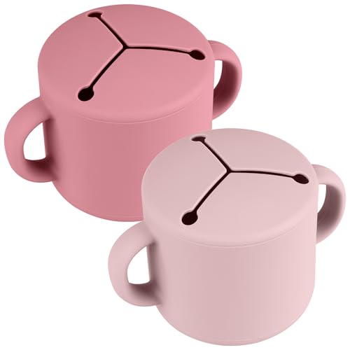 Image of Mintlyfe Silicone Snack Cups, Silicone Snack Containers Toddlers - Pack of 2 Food Grade Silicone Snack Cups with Grip Handle (Blush/Mauve)