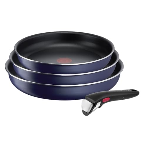 Tefal Ingenio - Juego de 3 sartenes (22/24/26 cm, mango extraíble, sin inducción, revestimiento antiadherente, indicador de calor, base difusa, apilable, fabricado en Francia, Easy Cook N Clean
