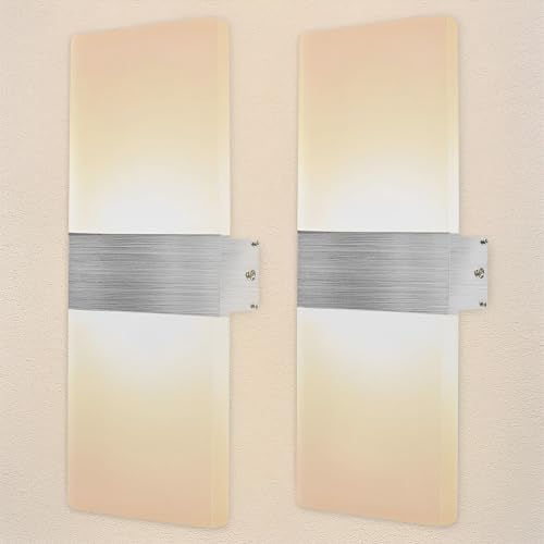 DAGORD 2 Stücke Wandlampe Innen LED Warmweiß 3000K Acryl Wandbeleuchtung 12W Moderne Wohnzimmer Wandlampe LED Wandleuchte Up and Down Leuchten Innen Flach Belechtung für Schlafzimmer Korridor Flur