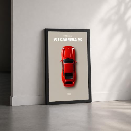 Image of 911 Carrera RS Premium Framed Wall Poster (12x18 Inch) | 1995 Red Sports Car Wall Art | Classic Automotive Decor for Garage, Man Cave, Bedroom, Office & Car Enthusiast Gift