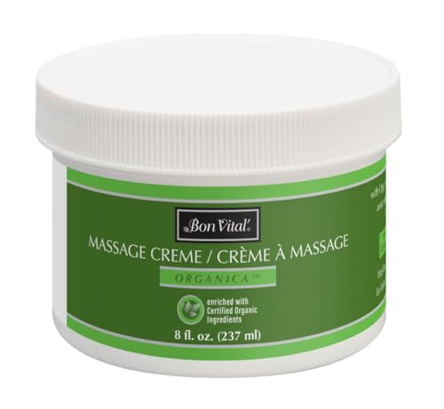 Bon Vital' Organica Massage Creme, Professional Massage Therapy Cream with Certified Organic Ingredients for an Earth-Friendly Massage, Organic Jojoba Oil for Easy Glide, 8 Ounces (Packaging May Vary)