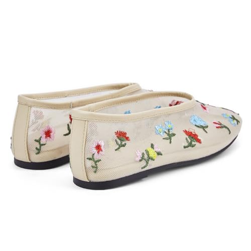 Image of Arqa Crystal-Embellished Mesh Flats Rhinestone Ballet Flat Slip On Ballerina Shoes Comfortable Casual Gauze Shoe