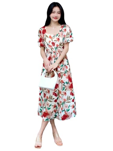 GRECIILOOKS Printed Maxi Dress for Women | Trendy Long One Piece Summer Outfit | Lightweight Flared Dress for Casual & Holiday