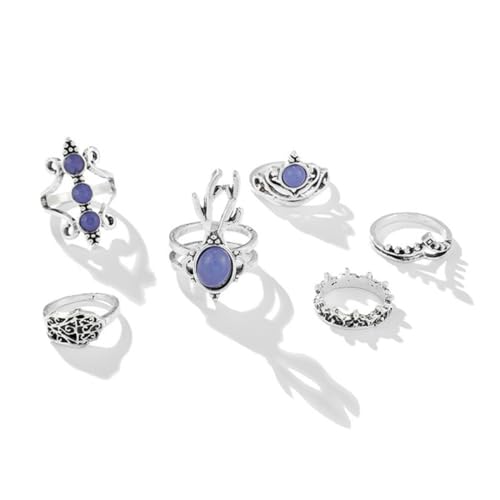 KESYOO 6pcs Retro Deer Head Palm Rings Set Stackable Joint Beautiful Rings for Women Simple and Stylish Silver Jewelry Collection