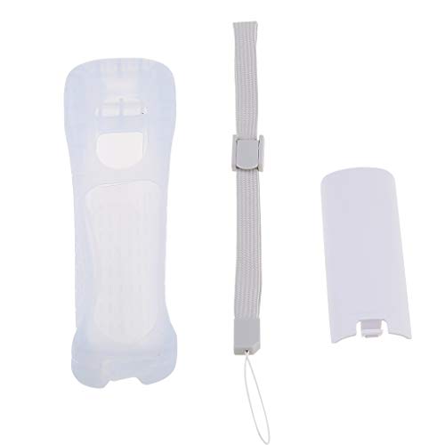 ruiruiNIE Housse De Protection en Silicone Cas Batterie Arrière Porte Shell Kit De Dragonne Remplacement pour WII Télécommande Contrôleur Kit Blanc
