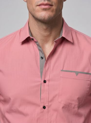 Image of Men's Cotton Blend Shirt with Solid Long Sleeves Spread Coller Neck Regular Fit Single Chest Pocket and Standard Length | Cotton Casual Shirt for Man