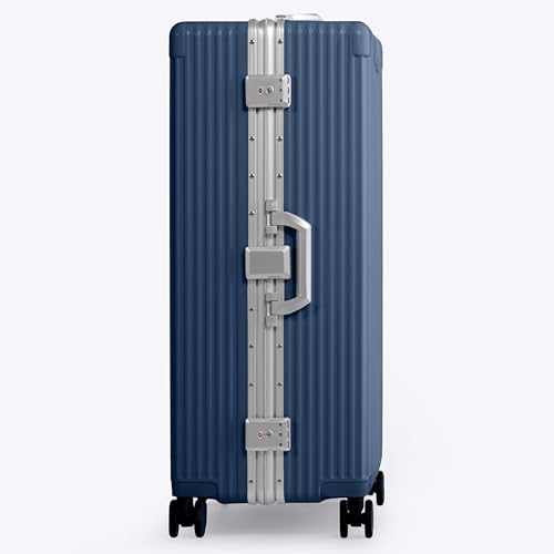 Image of Nobl Travel Zipperless Check In Suitcase - Aluminum Frame, Check In luggage 30.2x20x12 Airline Approved by Noble Travel - Polycarbonate Shell - Dual TSA Locks, 360 Spinner Wheels - Midnight Blue