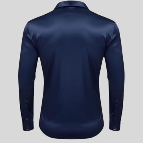 Image of IndoPrimo Men's Satin Shirt with Spread Collar Neck Line Solid Pattern Full Sleeves Regular Fit Western Style and Standard Length