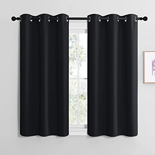 Image of NICETOWN Blackout Draperies Window Curtain Panels, Autumn /Winter Thermal Insulated Solid Grommet Blackout Curtains /Drapes for Cafe (Set of 2, 42 inches by 50 inches, Black)