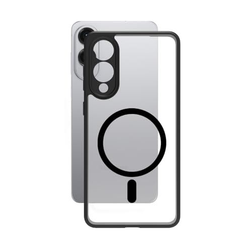 Image of RIGGEAR Shockproof Sleek Hybrid Armor Magnetic Back Cover Case Compatible with MagSafe Accessories for Samsung Galaxy S25 Edge (Clear PC with Black TPU Bumper)