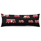 Soft Pillow Cover Fashion Long Body Pillowcase Pillow Slip for Hair and Skin Fire Fighters Red Fire Truck Cartoon