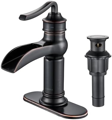 BWE Vessel Sink Faucet Single-Handle With Pop Up Drain Assembly And Supply Hose Lavatory Waterfall Bathroom Faucets Mixer Tap Deck Mounted Oil Rubbed Bronze - View #2