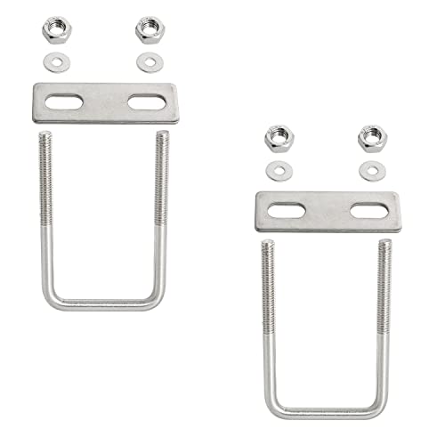 Image of Square U-Bolt 1.77 inch(45mm) Inner Width U Bolts Brackets 304 Stainless Steel M6 with Nut, Plate, Washer for Car /RV /Trailer Bumper,2 Sets