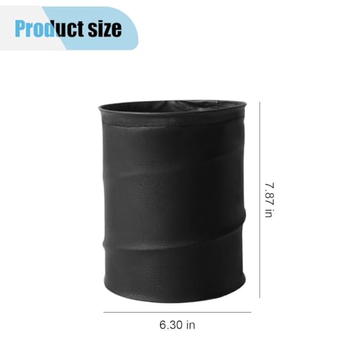 Image of Collapsible Trash Can Car Garbage Bag - Leather Pop-up Car Trash Bin with Elastic Band - Hanging Foldable Garbage Can Vehicle Waste Basket Bin - Double-Layer Washable Bag for Cars Camping (Black)