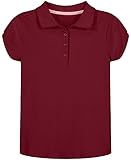 Nautica Girls' School Uniform Short Sleeve Polo Shirt, Button Closure, Soft Pique Fabric, Burgundy, 8-10