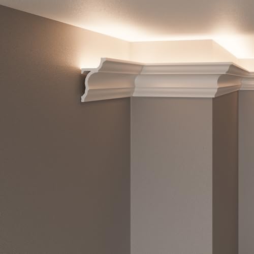 Cornice Veletta per Strisce LED a Soffitto e Parete – Lunghezza 2 metri Modulare – In HDPS (Duropolimero Verniciabile – Per Illuminazione Indiretta - KH916