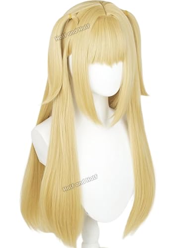 Image of MisaAmane Cosplay Wig Long Blonde Anime Ponytail Wigs with Bangs | Light Golden Gothic Twin Tails Wigs 27.5'' Synthetic Hair Wig for Women Halloween Party Daily