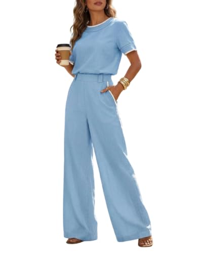 CHICME Two Piece Sets for Women Summer Outfits Short Sleeve