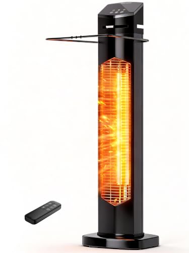 MEPTY Outdoor Electric Patio Heater, 1500W Infrared Heater for Outdoor Use, Remote, Waterproof, 12H Timer, Tip-Over & Overheat Protection, Quiet Operation,Tower Space Heater for Backyard, Garage,Black