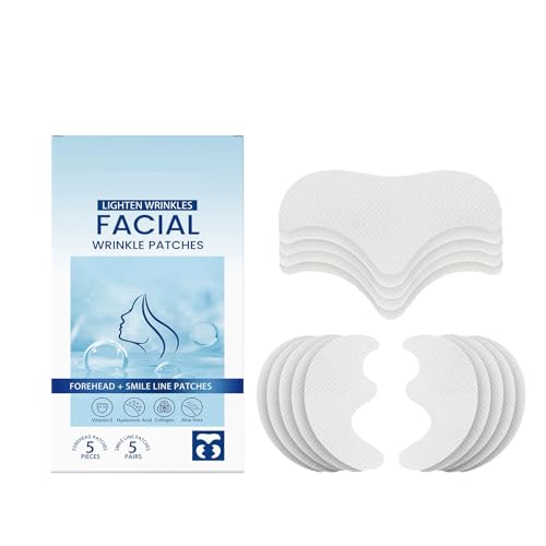 Cerotti Smile per la fronte, 10 paia di cerotti viso idratanti e leviganti all'acido ialuronico e vitamina E, trattamento antirughe notturno per fronte e pieghe naso-labiali