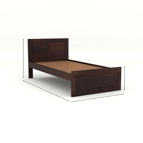 Image of Solid Sheesham Wood Single Size Bed Without Storage for Bedroom Living Room Single Cot for Home Wooden Palang for Hotel (Walnut, Size 6 * 4)