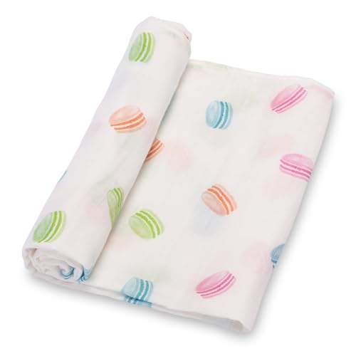 Image of LollyBanks Soft Muslin Swaddle Blanket, 100% Cotton, 47 x 47 Inches, Neutral, Perfect for Boys and Girls, Registry (Macarons Print, Dessert)