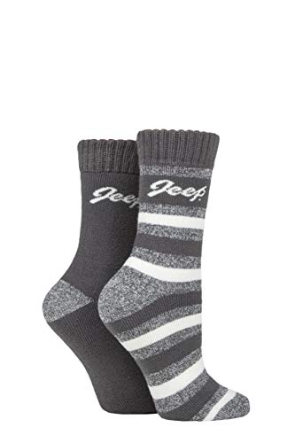 Image of Jeep Ladies Cushioned Brushed Thermal Boot Socks Pack of 2 Slate/Cream 4-8