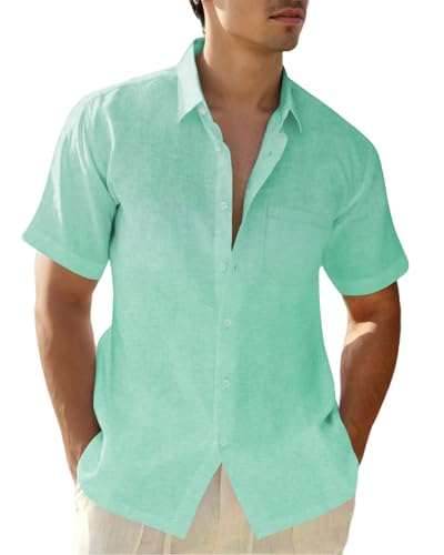 XINGCOOL Mens Linen Shirts Short Sleeve Casual Shirts Button Down Shirt Beach Summer Wedding...