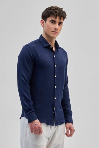 Image of SNITCH Navy Textured Collared Shirts