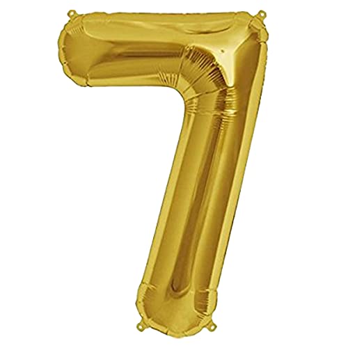 Image of Golden 32 Inches 7 Numbers Shape Large Big Foil Helium Balloons For Party Decorations In Happy Birthday Anniversary Office Items Materials Set Pack, 1 Piece