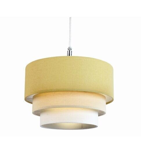 Modern 3 Tier Cotton Fabric Cylinder Pendant Shade Easy Fit Ceiling Light Shades (Ochre, Yellow and Ivory)