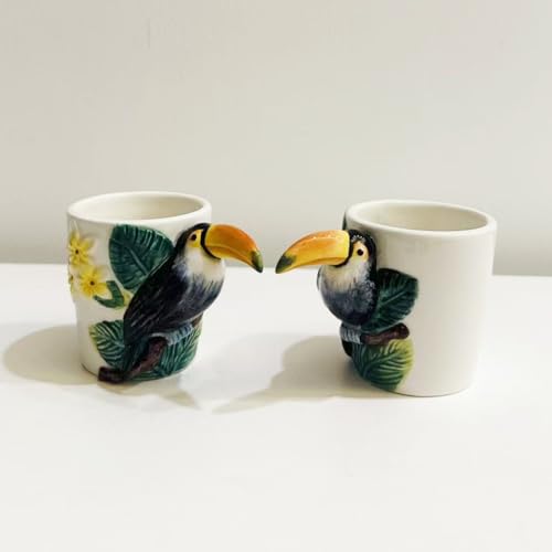 Minigift 2PCS Ceramic 3D Hand-painted Ltalian Espresso Cups , Mug, 90ml/3Oz（Toucan）