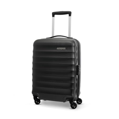 Image of American Tourister Trolley Bag for Travel | Barcelona 55 Cms Polycarbonate Hardsided Small Cabin Luggage Bag | Suitcase for Travel | Trolley Bag for Travelling, Gunmetal, 4, Spinner