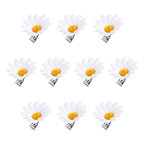 Beaupretty 10pcs Little Daisy Barrettes Flower Wedding Hair Pins Bridal SunFlower Alligator Hair Clips for Girls (White)