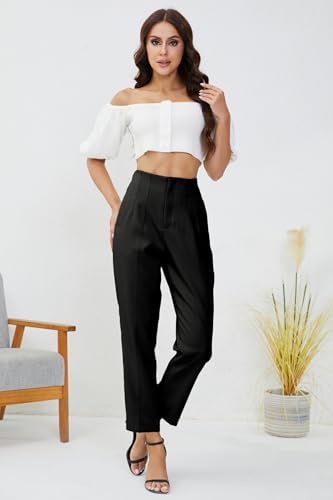 Women's High Waisted Business Trousers Straight Leg Pleated Office Slacks Pants2