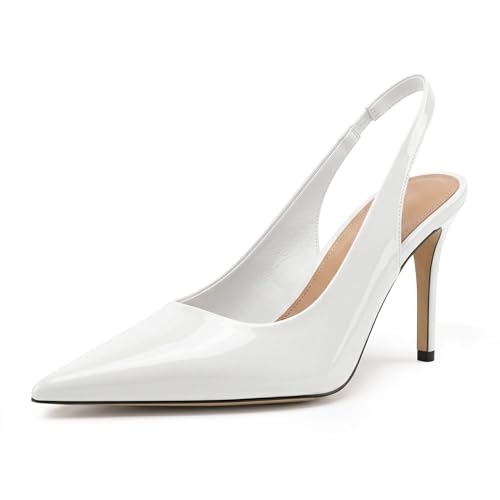 Image of heelchic Slingback Heels for Women Pointed Toe Stiletto Heel Closed Toe Pumps Slip on High Heels 2.95 inch Dress Pumps