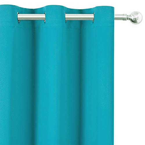 Image of LEMOMO Teal Blackout Curtains 34 x 84 Inch Length /Set of 2 Curtain Panels /Thermal Insulated Room Darkening Blackout Curtains for Bedroom
