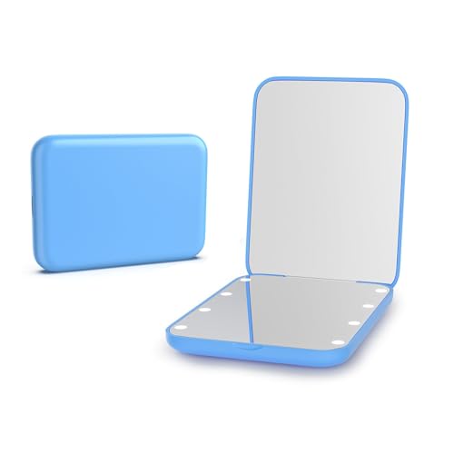 Kintion Pocket Mirror, 1X/3X Magnification LED Compact Mirror (Blue)