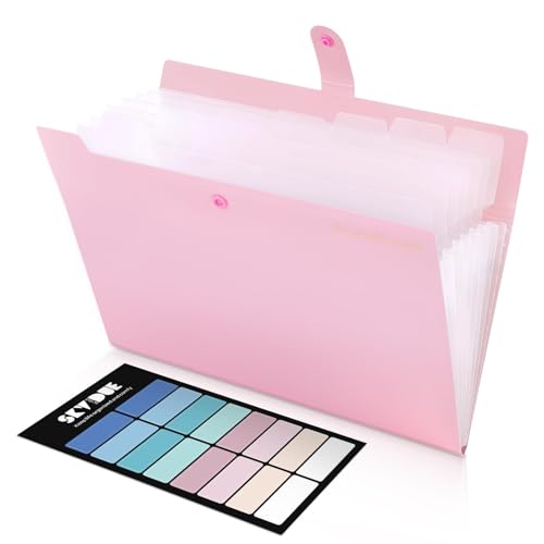 SKYDUE Pink Accordion File Organizer, Expanding File Folder with 8 Pockets, Expandable Document Paper Receipt Organizer, Letter/A4 Size Filing Folder School Office Supplies