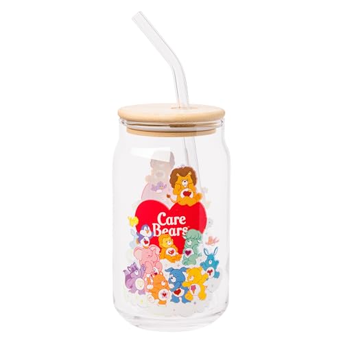 Image of Silver Buffalo Care Bears Heart Cousins Treat Pig, Glass Jar Tumbler, 16oz