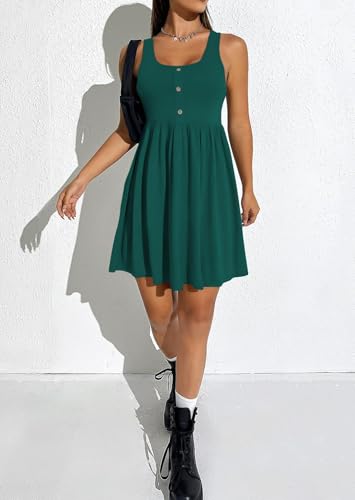Image of BeadChica Women's Summer Tank Dress Sleeveless Scoop Neck Button-Down Sundress Cute Ruffle Hem Swing Mini A-Line Dress
