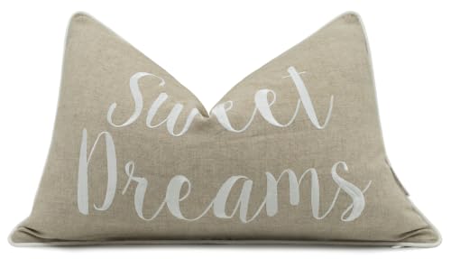 Rudransha Sweet Dreams Embroidered 12x18 Lumbar Pillow Cover, Natural Linen
