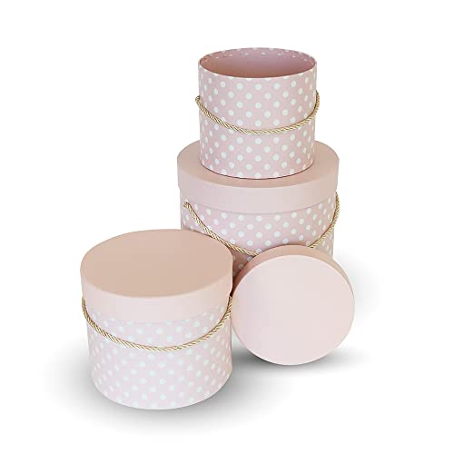 UNIKPACKAGING Premium Quality Round Flower Box, Gift Boxes for Luxury Flower and Gift Arrangements, Set of 3 pcs with Lids Size (S/M/L), Pink White Dots